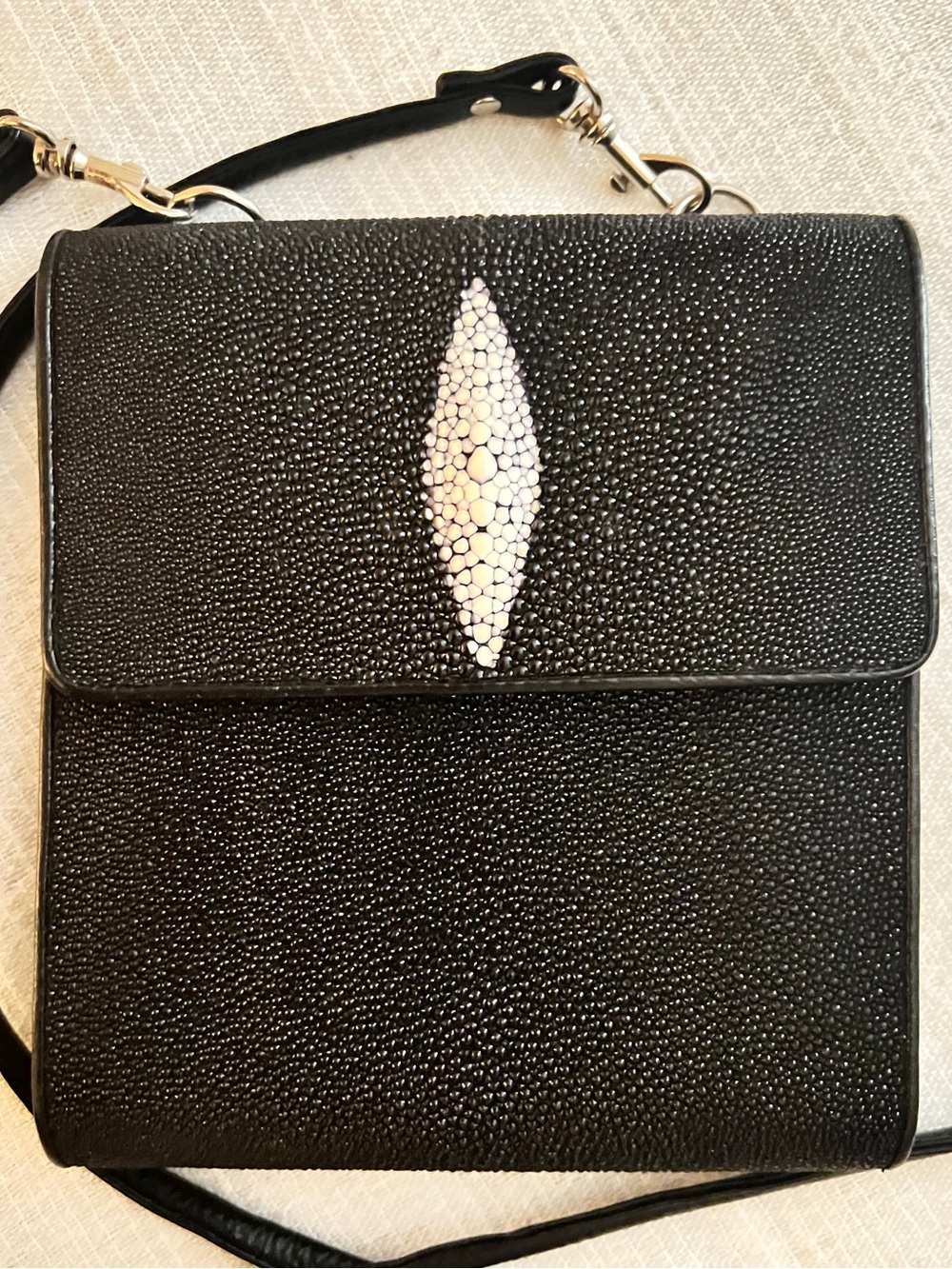 King Power Genuine Stingray Leather Crossbody Trifold Wallet Bag